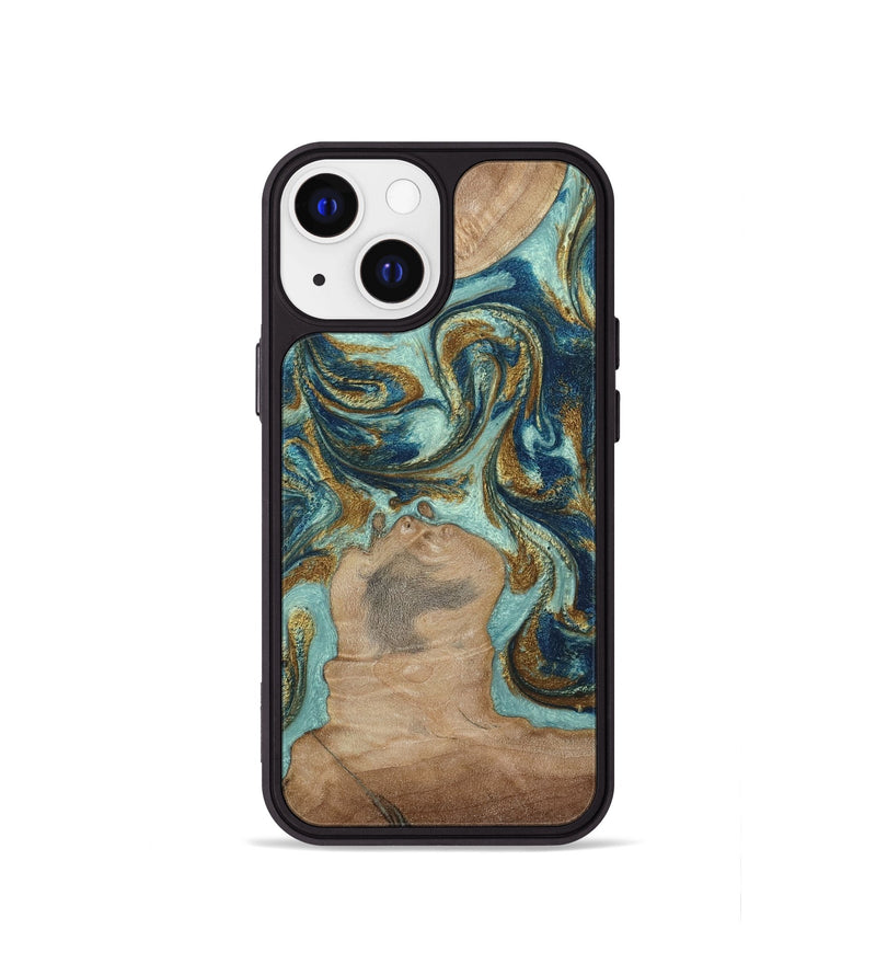 iPhone 13 mini Wood Phone Case - Leeann (Teal & Gold, 807411)