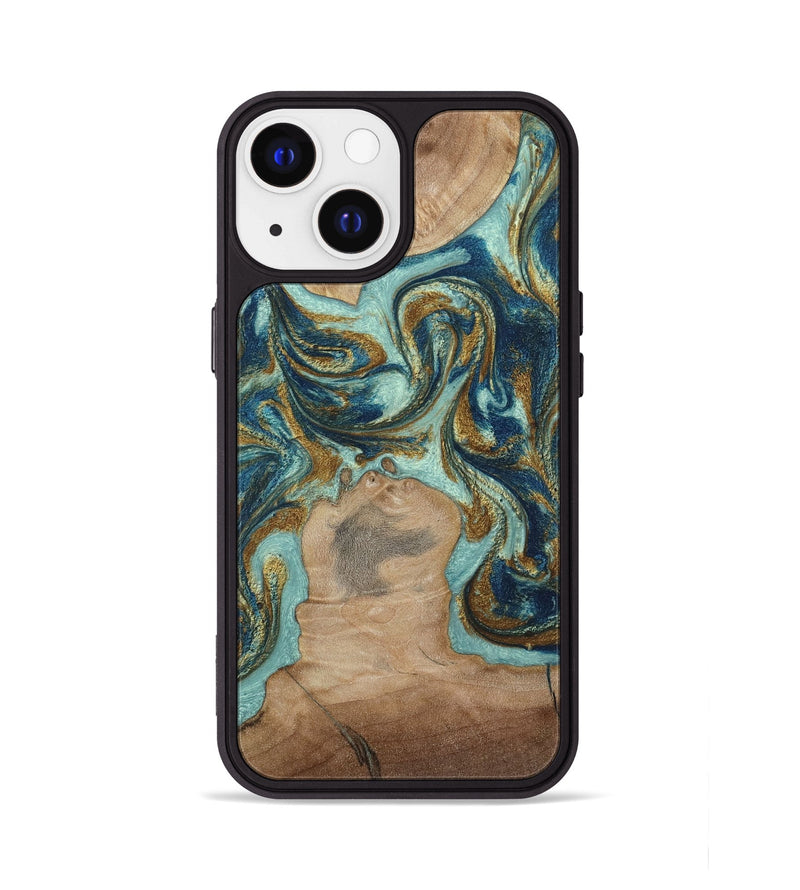 iPhone 13 Wood Phone Case - Leeann (Teal & Gold, 807411)