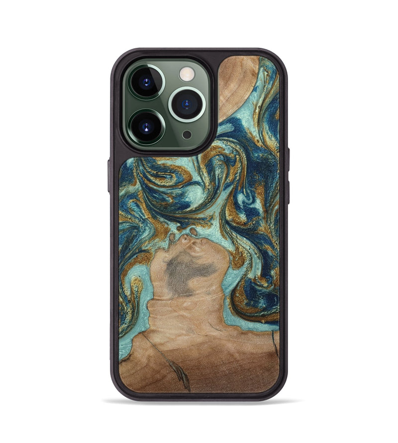 iPhone 13 Pro Wood Phone Case - Leeann (Teal & Gold, 807411)