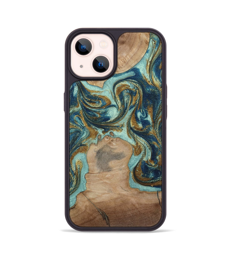 iPhone 14 Wood Phone Case - Leeann (Teal & Gold, 807411)