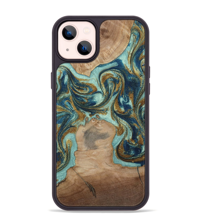 iPhone 14 Plus Wood Phone Case - Leeann (Teal & Gold, 807411)