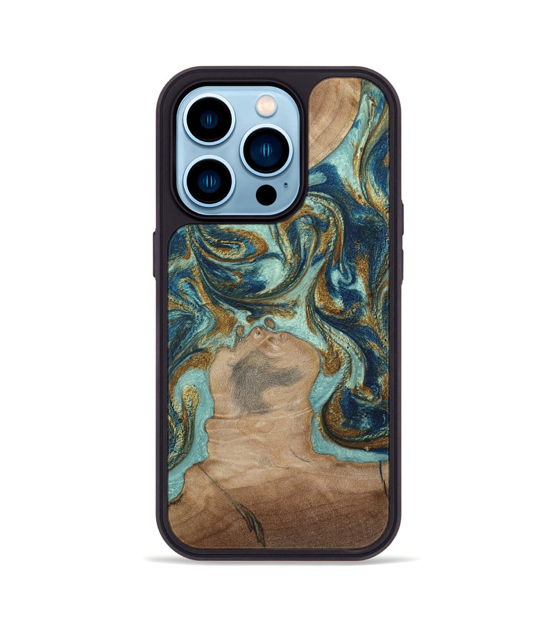 iPhone 14 Pro Wood Phone Case - Leeann (Teal & Gold, 807411)