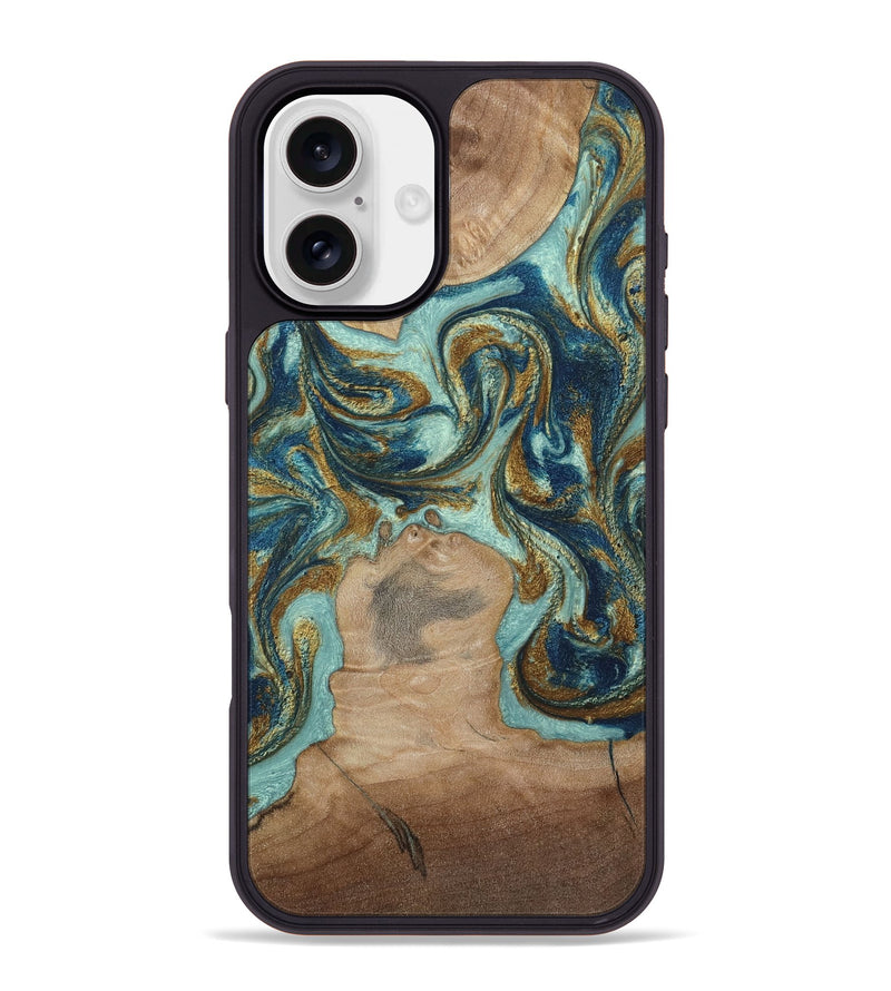 iPhone 16 Plus Wood Phone Case - Leeann (Teal & Gold, 807411)