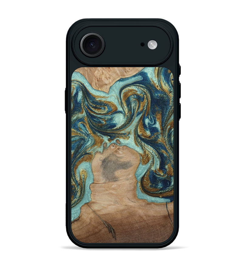 iPhone 17 Air Wood Phone Case - Leeann (Teal & Gold, 807411)