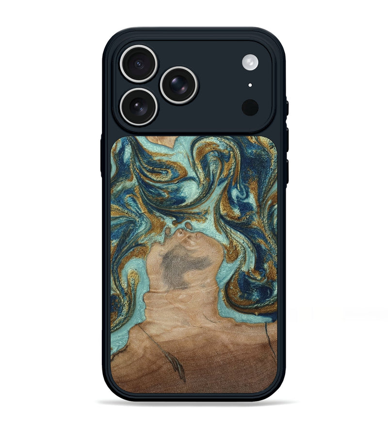 iPhone 17 Pro Max Wood Phone Case - Leeann (Teal & Gold, 807411)