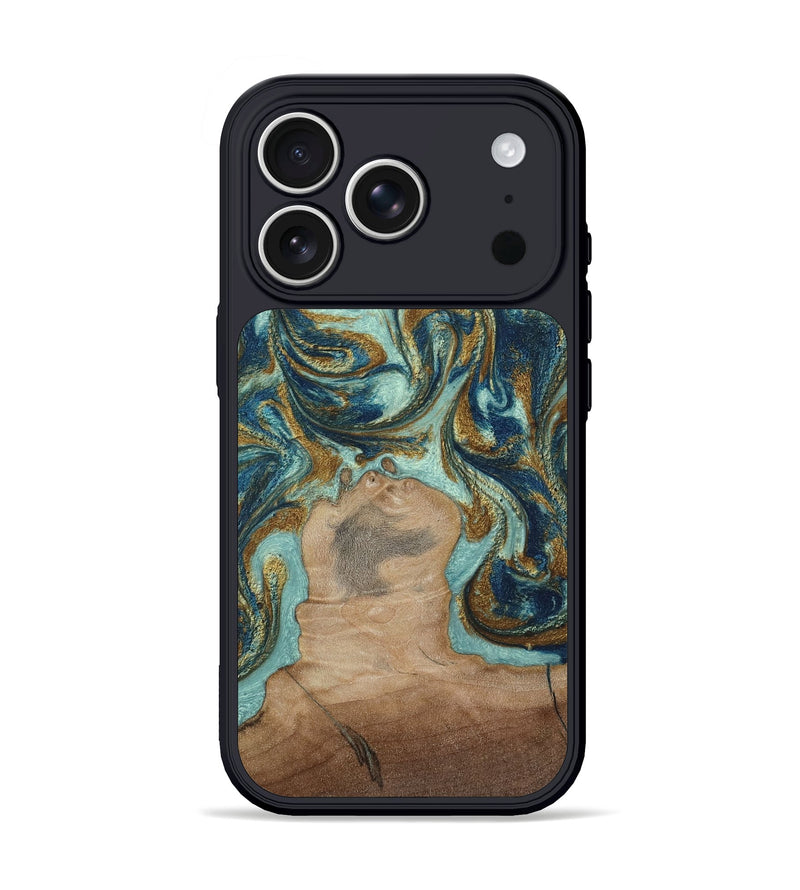 iPhone 17 Pro Wood Phone Case - Leeann (Teal & Gold, 807411)