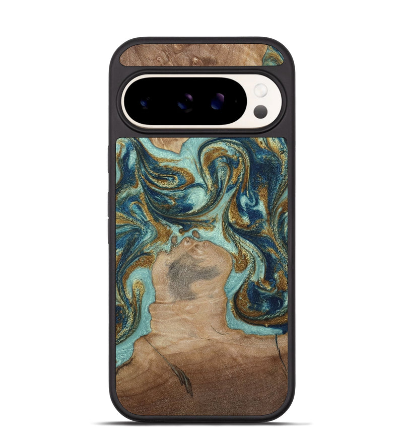 Pixel 9 Pro Wood Phone Case - Leeann (Teal & Gold, 807411)