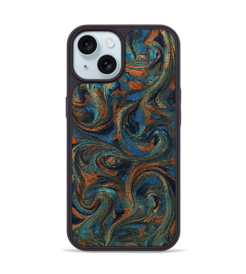 iPhone 15 ResinArt Phone Case - Allyssa (Teal & Gold, 807412)