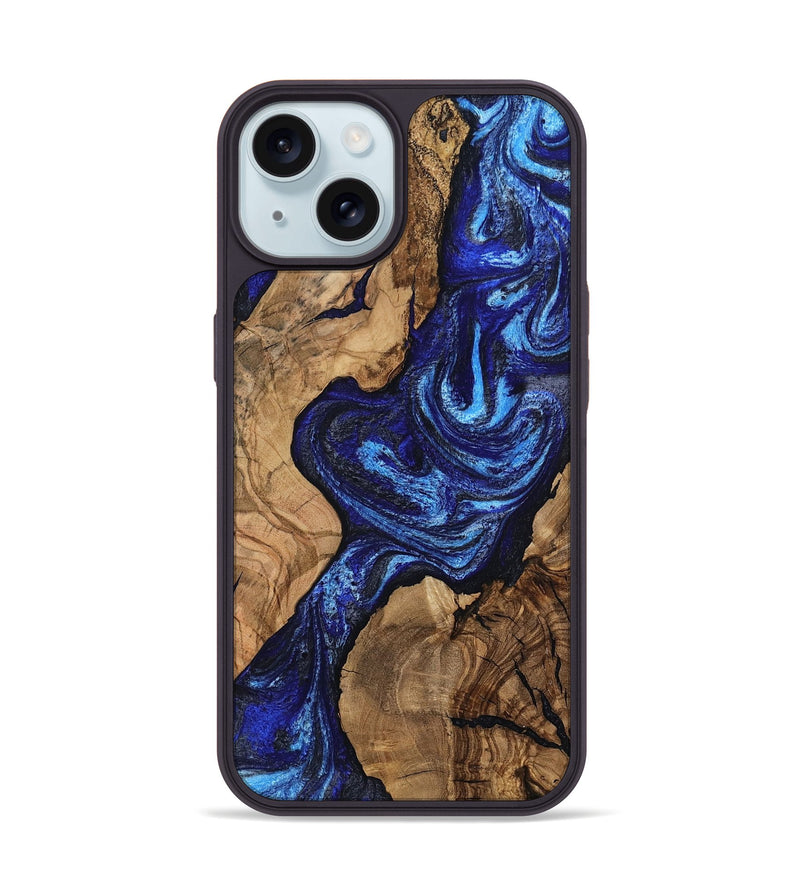 iPhone 15 Wood Phone Case - Stacia (Blue, 807438)