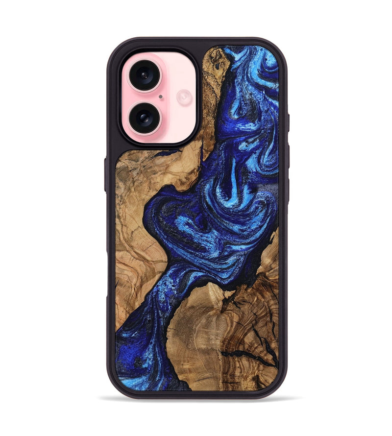 iPhone 16 Wood Phone Case - Stacia (Blue, 807438)