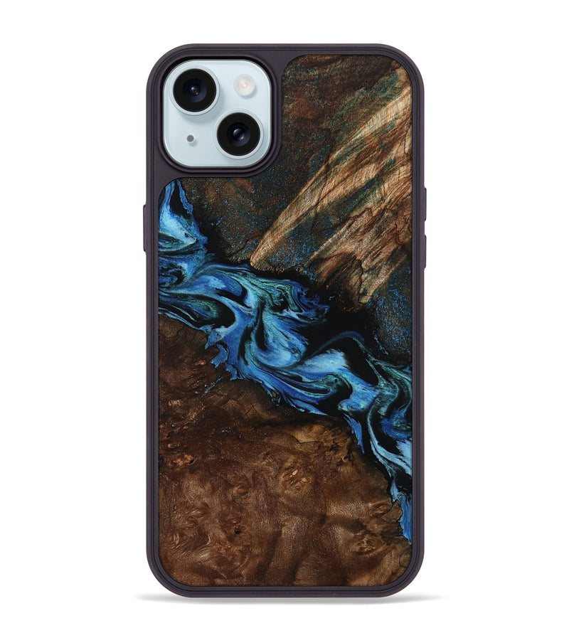 iPhone 15 Plus Wood Phone Case - Porsha (Blue, 807442)
