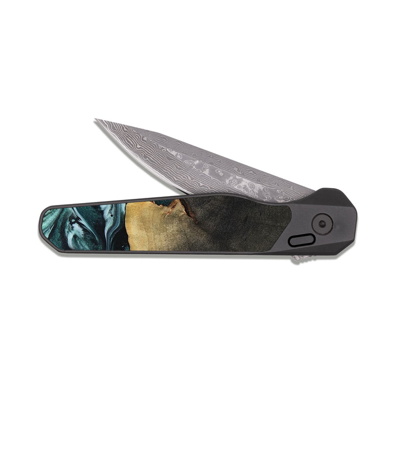 EDC Dark Damascus Wood Pocket Knife - Love (Green, 807447)