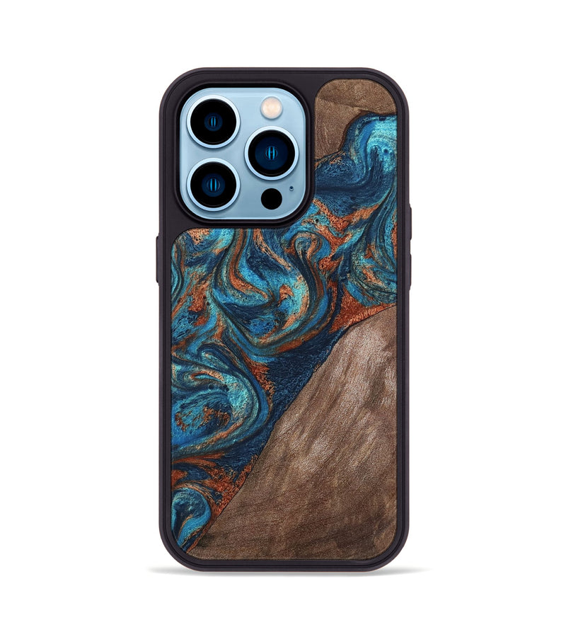 iPhone 14 Pro Wood Phone Case - Adalyn (Teal & Gold, 807502)