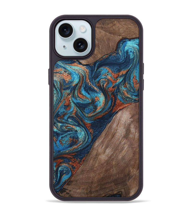 iPhone 15 Plus Wood Phone Case - Adalyn (Teal & Gold, 807502)