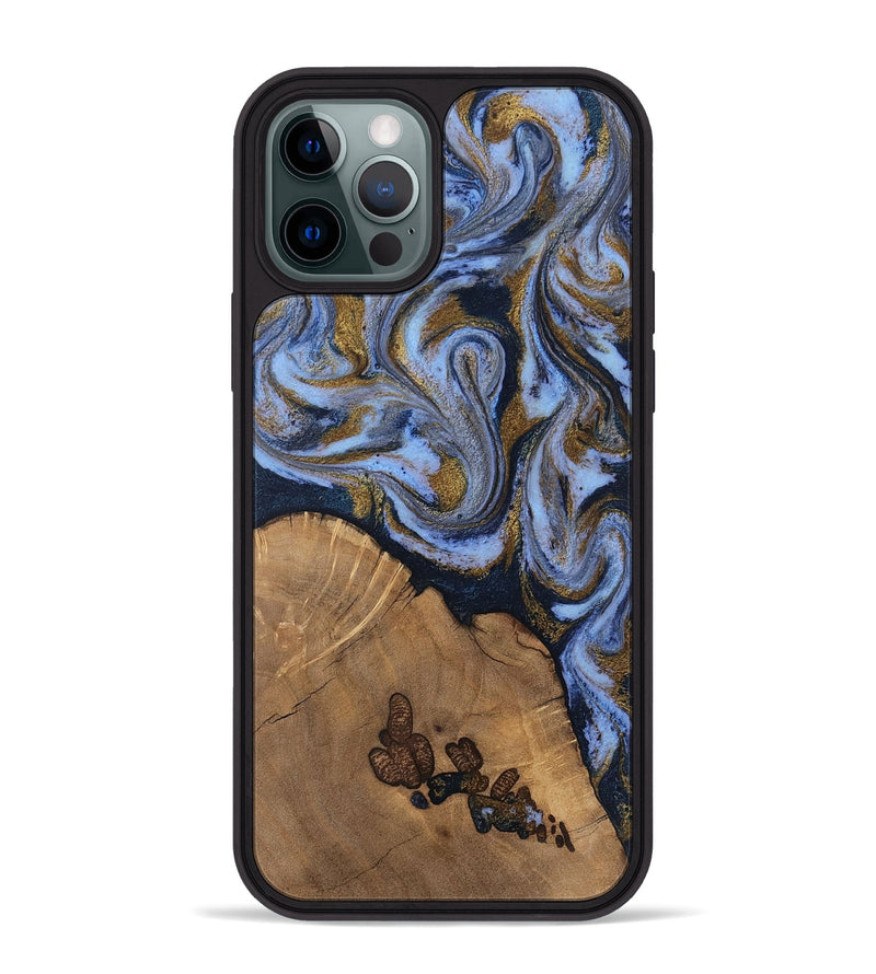 iPhone 12 Pro Max Wood Phone Case - Delphia (Teal & Gold, 807504)