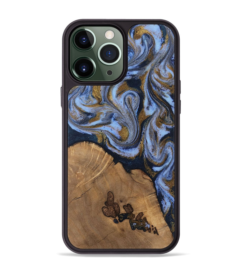 iPhone 13 Pro Max Wood Phone Case - Delphia (Teal & Gold, 807504)