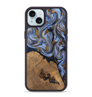 iPhone 15 Plus Wood Phone Case - Delphia (Teal & Gold, 807504)