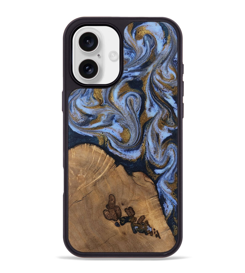 iPhone 16 Plus Wood Phone Case - Delphia (Teal & Gold, 807504)