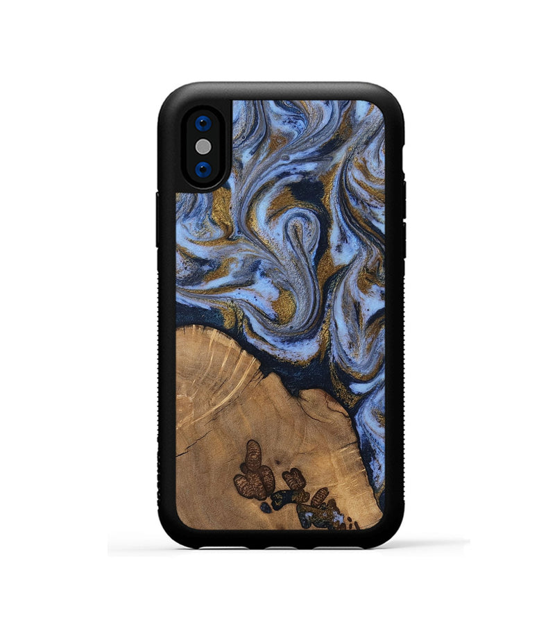 iPhone Xs Wood Phone Case - Delphia (Teal & Gold, 807504)