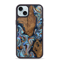iPhone 15 Plus Wood Phone Case - Damaris (Teal & Gold, 807506)