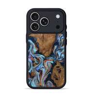 iPhone 17 Pro Wood Phone Case - Damaris (Teal & Gold, 807506)