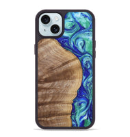 iPhone 15 Plus Wood Phone Case - Sharla (Blue, 807526)