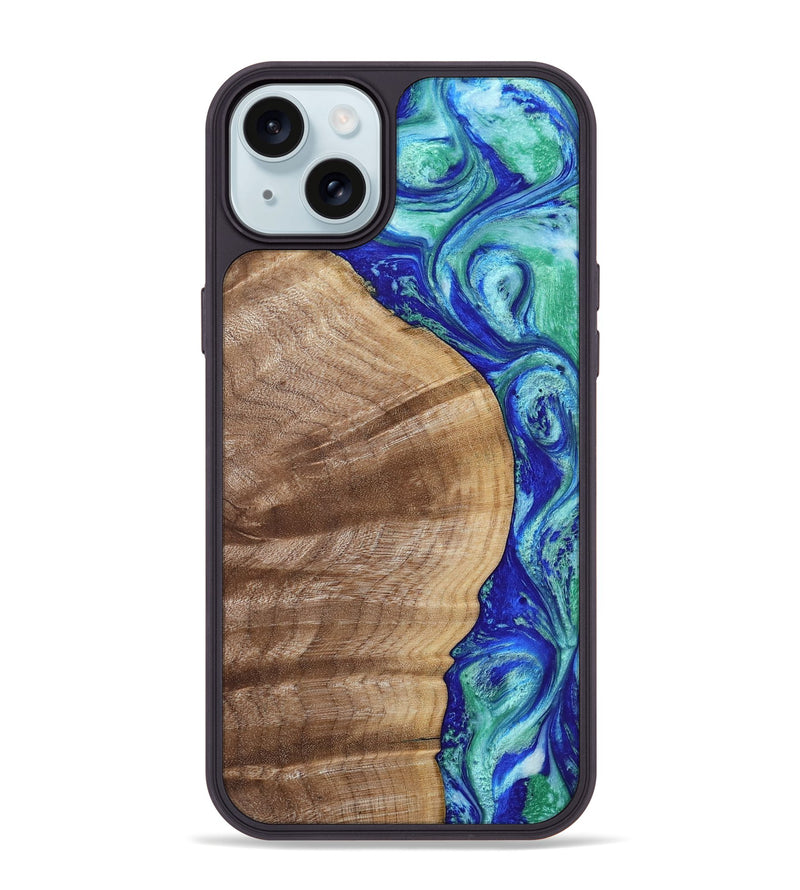 iPhone 15 Plus Wood Phone Case - Sharla (Blue, 807526)