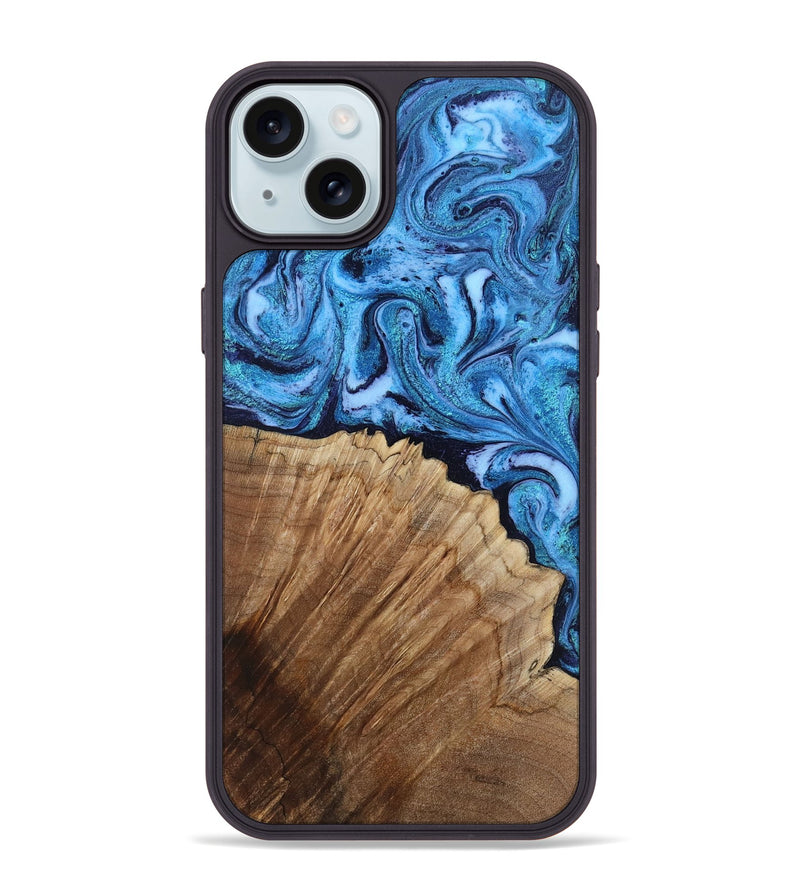 iPhone 15 Plus Wood Phone Case - Michell (Blue, 807529)