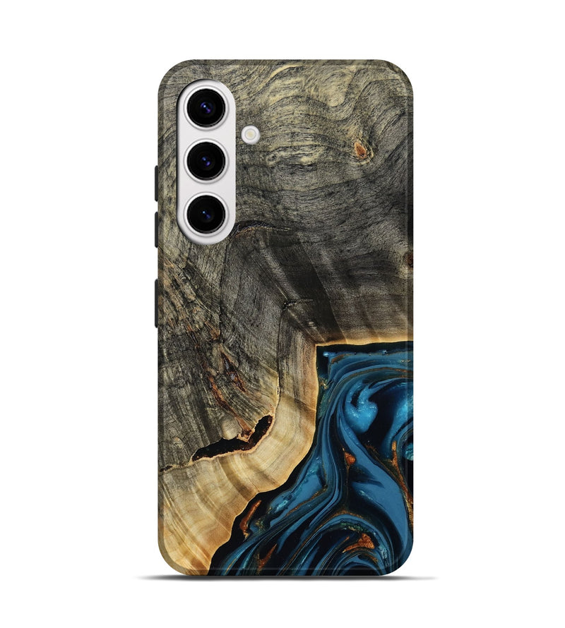 Galaxy S25 Wood Live Edge Phone Case - Lonie (Teal & Gold, 807700)