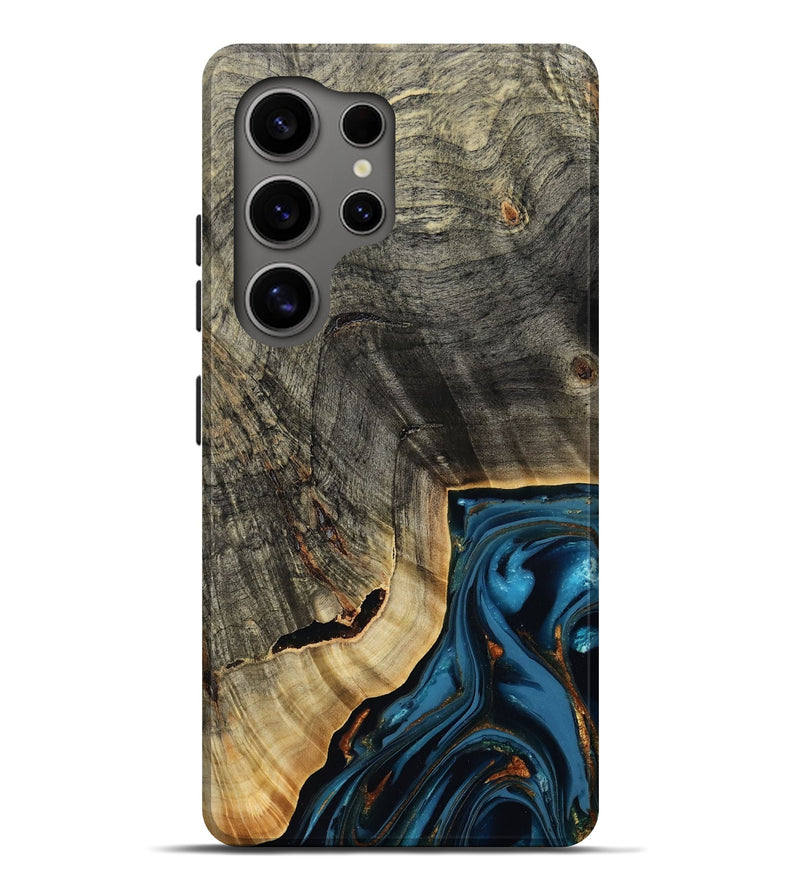 Galaxy S25 Ultra Wood Live Edge Phone Case - Lonie (Teal & Gold, 807700)