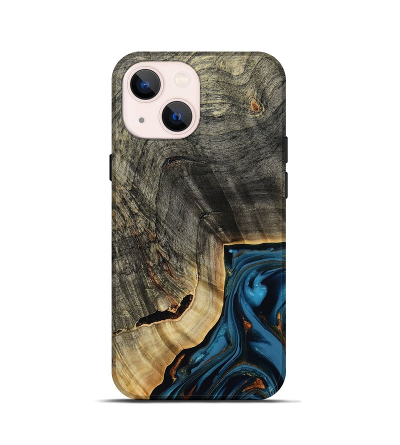 iPhone 13 mini Wood Live Edge Phone Case - Lonie (Teal & Gold, 807700)
