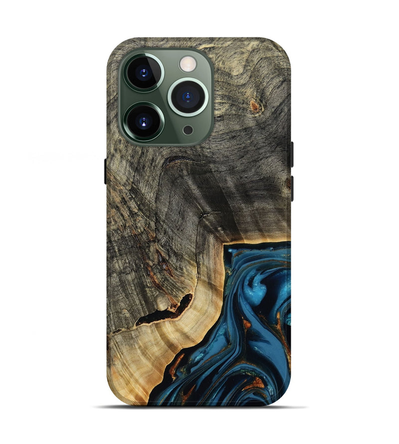 iPhone 13 Pro Wood Live Edge Phone Case - Lonie (Teal & Gold, 807700)