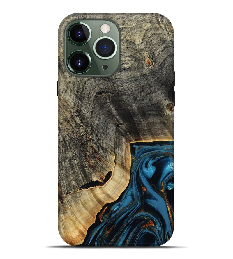 iPhone 13 Pro Max Wood Live Edge Phone Case - Lonie (Teal & Gold, 807700)