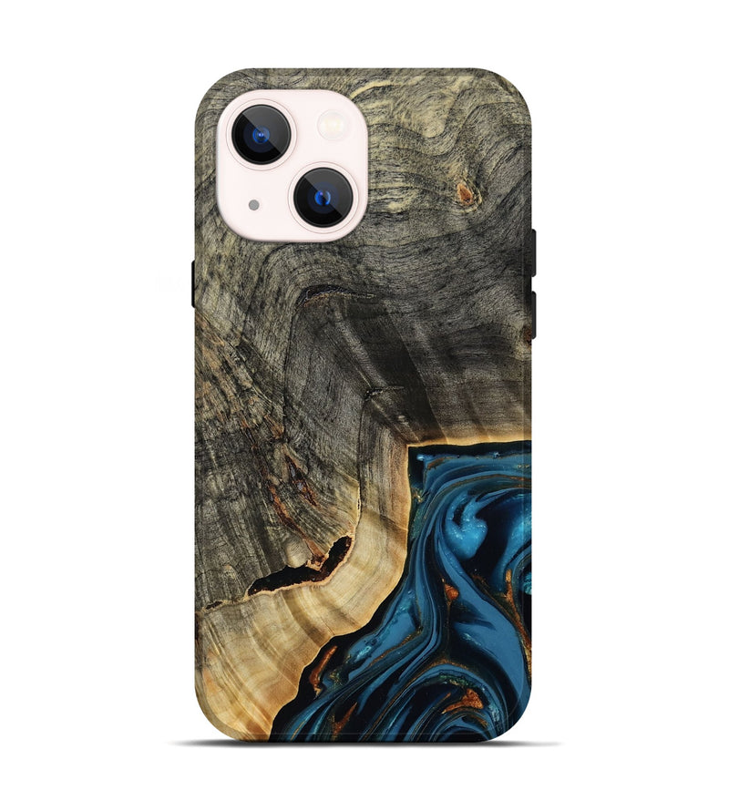 iPhone 14 Wood Live Edge Phone Case - Lonie (Teal & Gold, 807700)