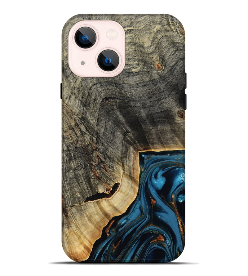iPhone 14 Plus Wood Live Edge Phone Case - Lonie (Teal & Gold, 807700)