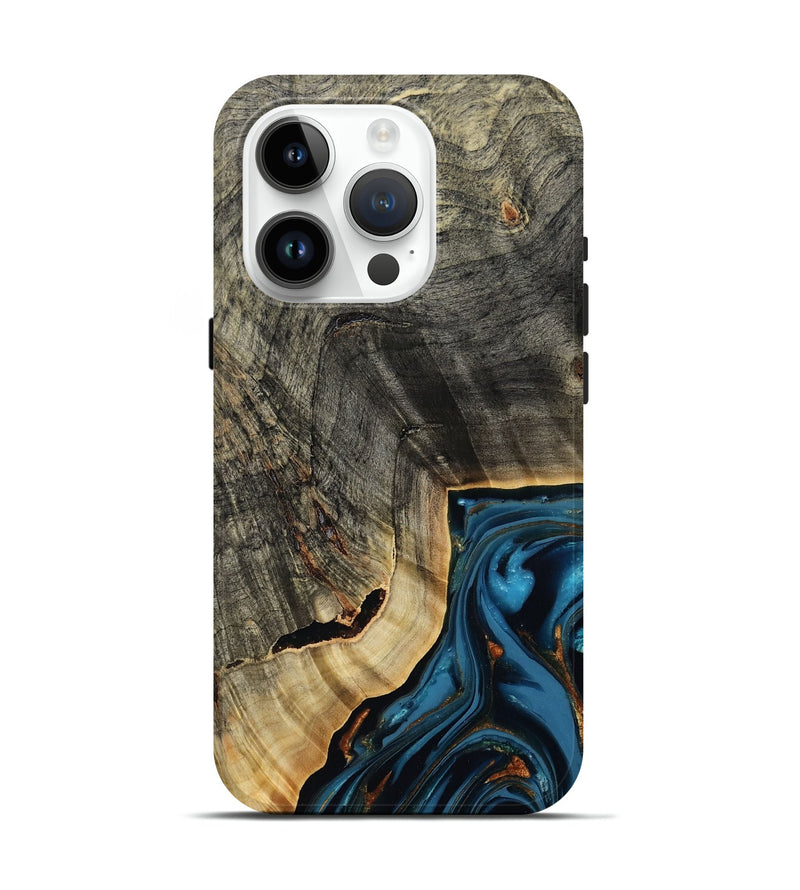 iPhone 15 Pro Wood Live Edge Phone Case - Lonie (Teal & Gold, 807700)