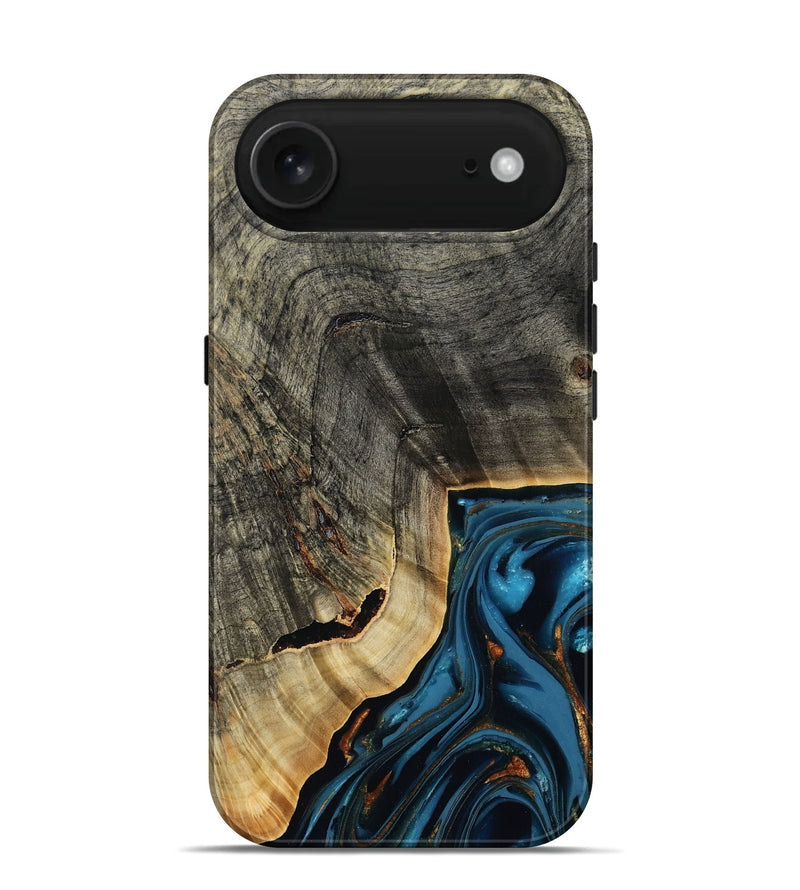 iPhone 17 Air Wood Live Edge Phone Case - Lonie (Teal & Gold, 807700)
