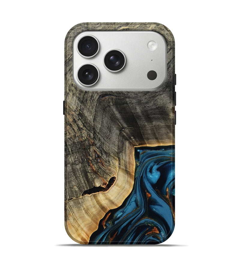 iPhone 17 Pro Wood Live Edge Phone Case - Lonie (Teal & Gold, 807700)