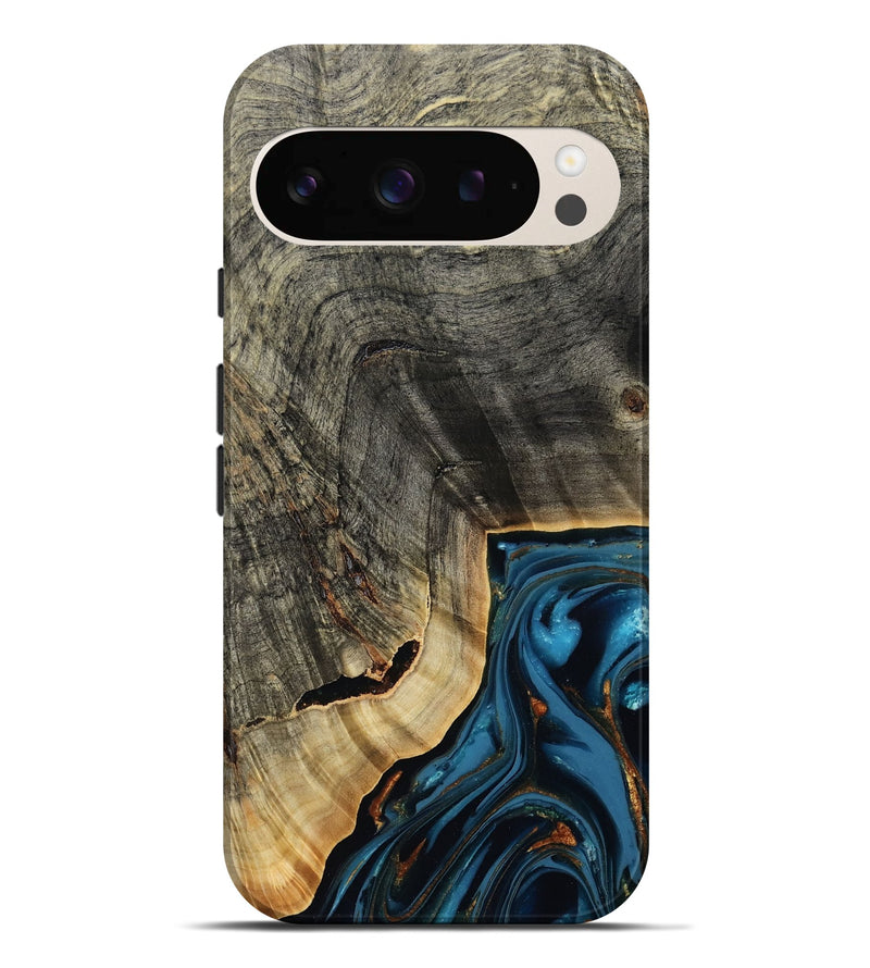 Pixel 9 Pro XL Wood Live Edge Phone Case - Lonie (Teal & Gold, 807700)