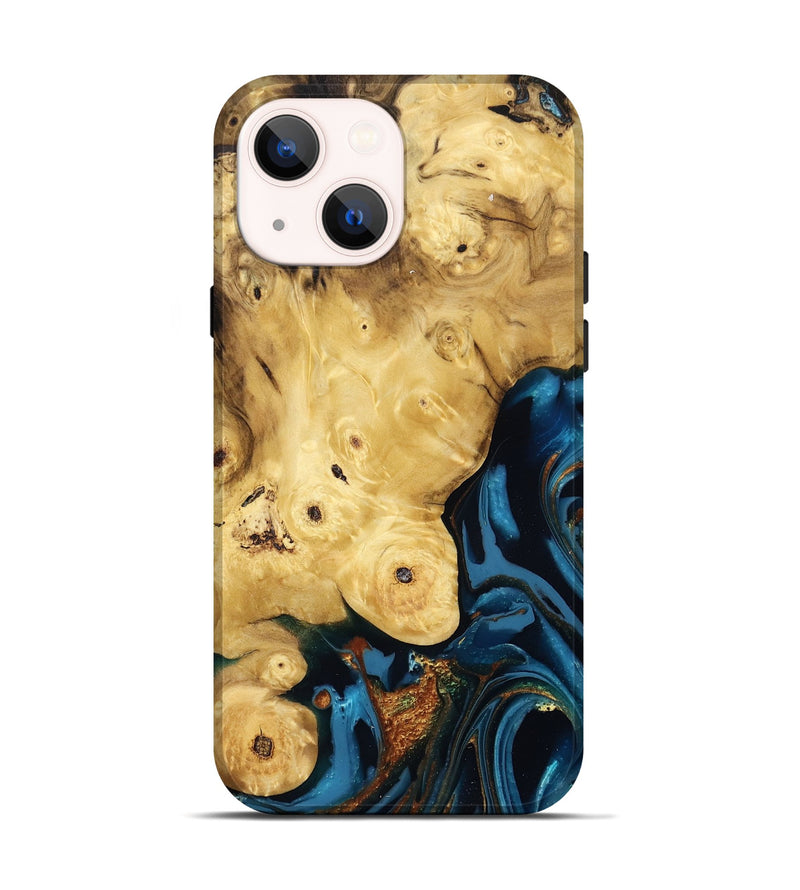 iPhone 14 Wood Live Edge Phone Case - Carlie (Teal & Gold, 807709)