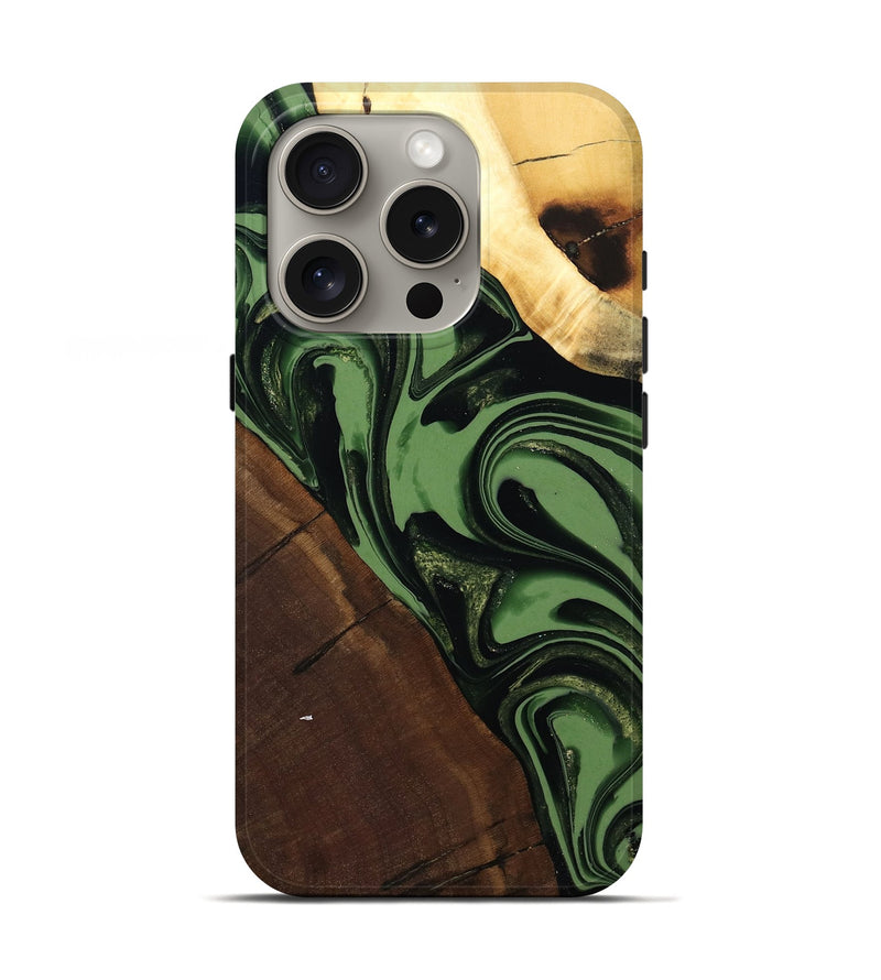 iPhone 16 Pro Wood Live Edge Phone Case - Wesley (Green, 807712)