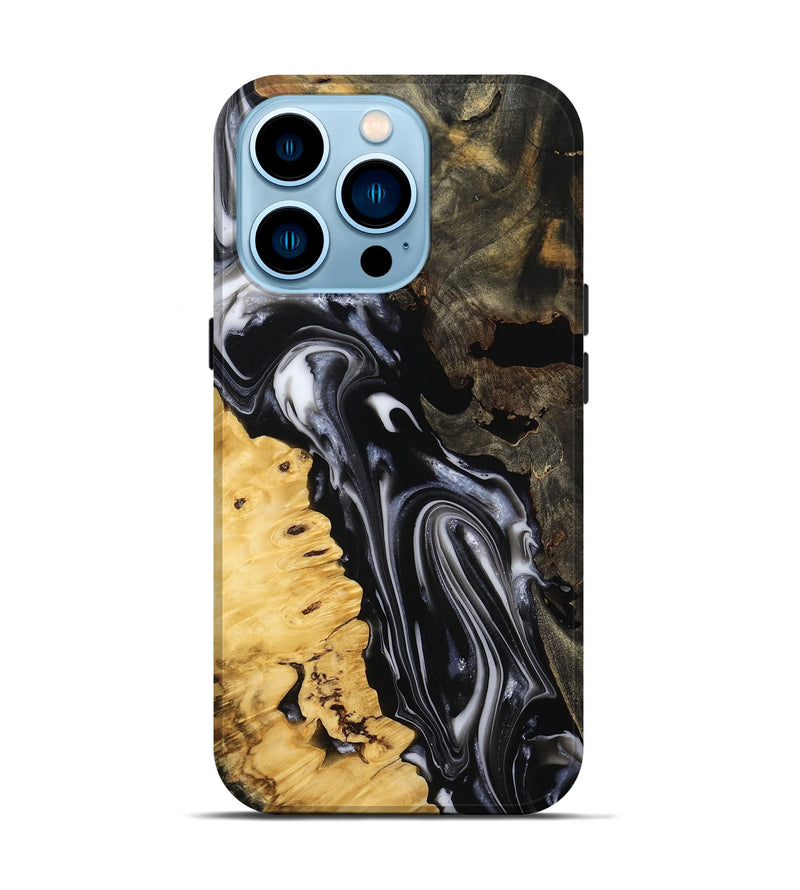 iPhone 14 Pro Wood Live Edge Phone Case - Gianna (Black & White, 807719)