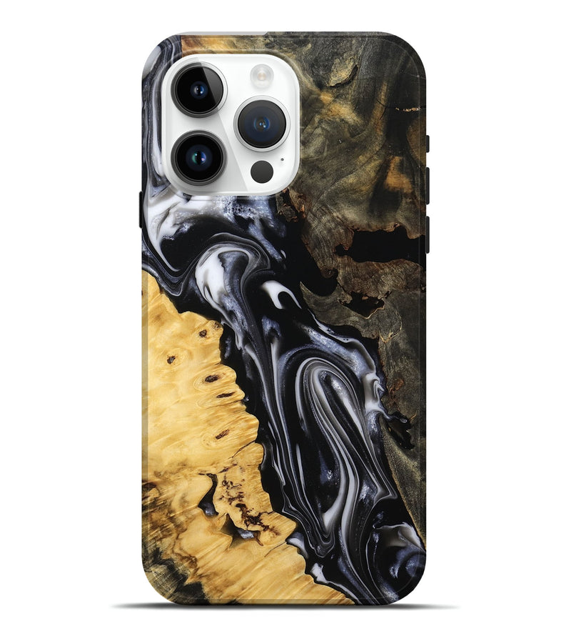 iPhone 15 Pro Max Wood Live Edge Phone Case - Gianna (Black & White, 807719)