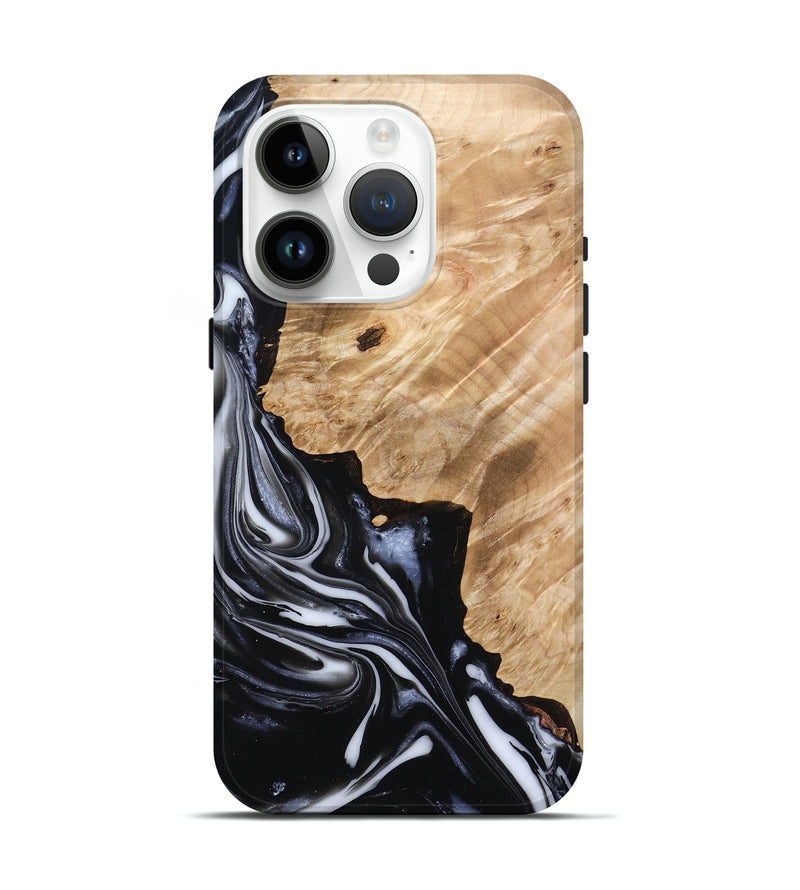 iPhone 15 Pro Wood Live Edge Phone Case - Nayely (Black & White, 807720)
