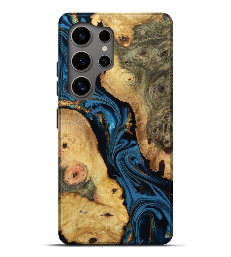 Galaxy S25 Ultra Wood Live Edge Phone Case - Loretta (Teal & Gold, 807721)