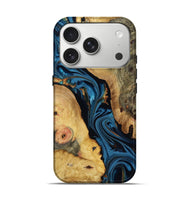 iPhone 17 Pro Wood Live Edge Phone Case - Loretta (Teal & Gold, 807721)