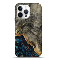 iPhone 15 Pro Max Wood Live Edge Phone Case - Araceli (Teal & Gold, 807755)