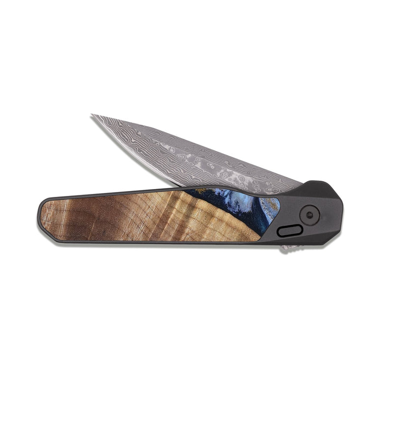 EDC Dark Damascus Wood Pocket Knife - Lee (Teal & Gold, 807866)