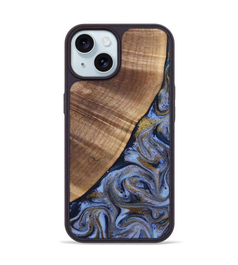 iPhone 15 Wood Phone Case - Lee (Teal & Gold, 807866)