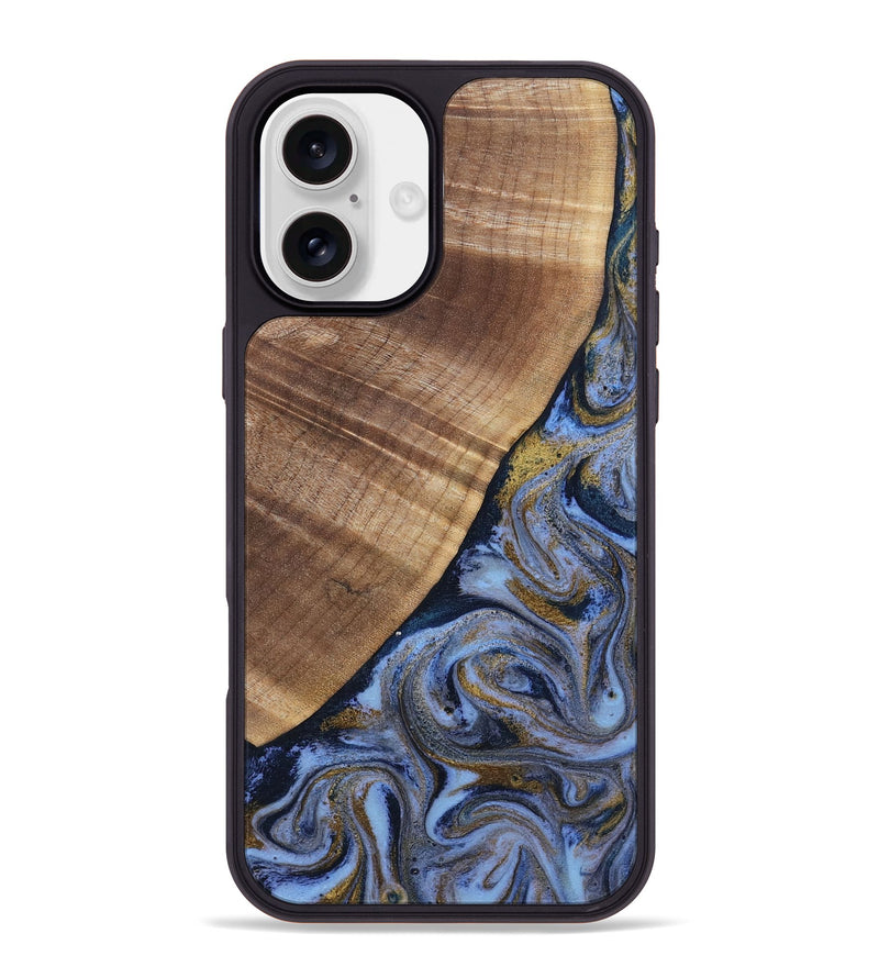 iPhone 16 Plus Wood Phone Case - Lee (Teal & Gold, 807866)
